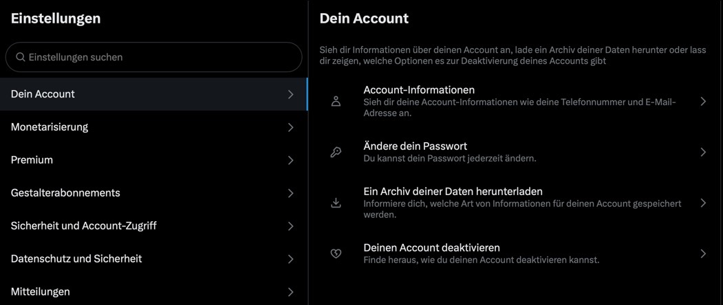 Twitter Einstellungen